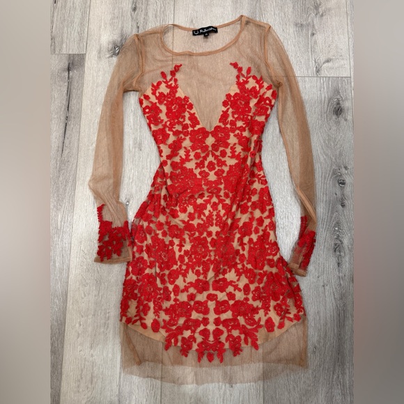 For Love And Lemons Luau Red Lace Mini Dress - Picture 3 of 5
